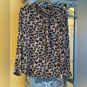 Noir animal print tie neck blouse